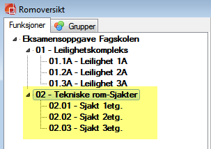 Første leilighet komplett med rom Jeg har nå opprettet alle rommene som skal være i leilighet 1A i første etasje, og koblet dem til standardrommene som jeg har utarbeidet.