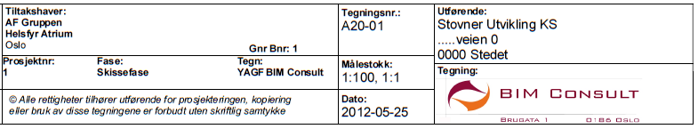 Tittelfelt Jeg har i min malfil et eget tilpasset tittelfelt, som inneholder det som vi selv har satt krav til i prosjektet, i henhold til «BIM Retningslinjene».