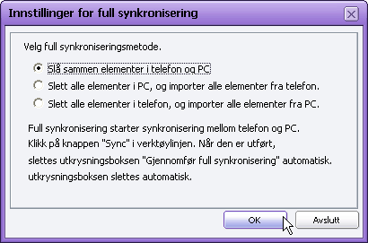 5.5. Full synkronisering Fullsynkroniseringsfunksjon starter synkronisering mellom de to innretningene.