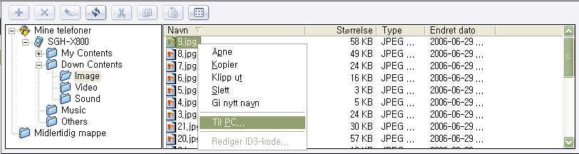 9.2.4.2. Overføre filer Du kan sende og motta mediefiler i Multimedia Manager. Hvis USB-innstillingen på telefonmenyen er satt til MTP-modus, er tilkobling til telefonen bare mulig i Musikk-menyen.