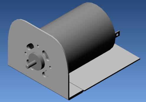 Drivsystem Figur 12 Da vi festet motoren valgte vi å lage et feste i aluminium. Først laget vi en datamodell av motoren og festet, før vi satte de digitalt sammen (figur 12).