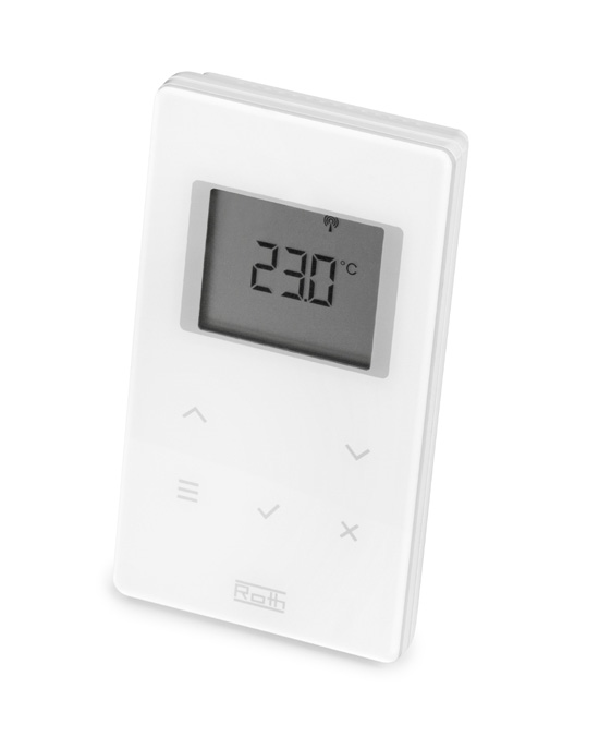 TRÅDLØST STYRT ANLEGG Hvert enkelt rom styres av en termostat som er plassert på veggen. Temperaturen innstilles ved å trykke på sensortastene på romtermostaten.