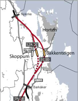 Det var en komplisert prosess hvor Jernbaneverket varslet at de ville fremme innsigelse dersom H1 gjennom Skoppum tettsted ble valgt.