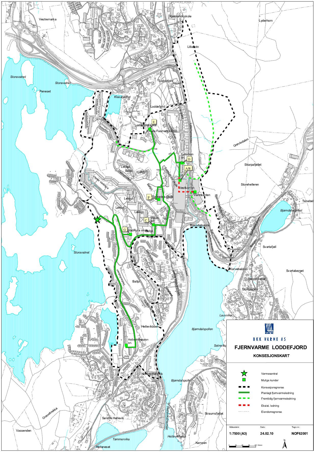 Loddefjord BKK Varme fikk i 2010 konsesjon for fjernvarme i Loddefjord som omfatter områdene mellom Loddefjordveien, Vadmyrveien og Hetlevikåsen.