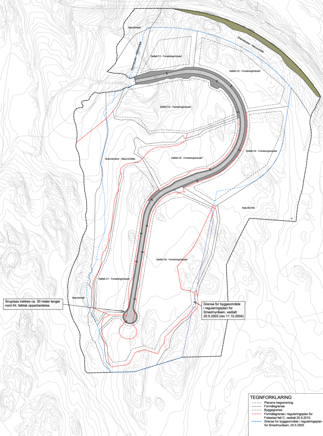 2. Samferdselsanlegg og teknisk infrastruktur (veg, annen veggrunn tekniske anlegg og annen veggrunn grøntareal) utgjør samlet ca. 17 daa, mot 21 daa i gjeldende regulering.