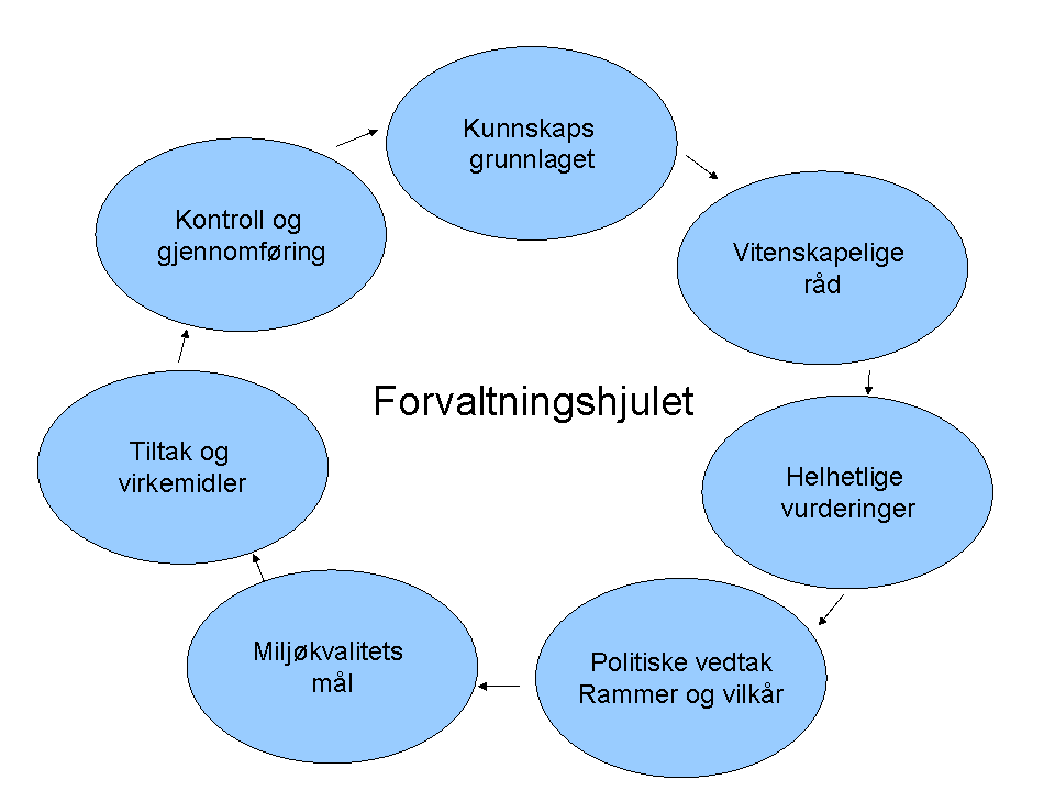 Forvaltningshjulet illustrerer at forvaltningen bør være både dynamisk og adaptiv for å kunne innpasse ny kunnskap som genereres.