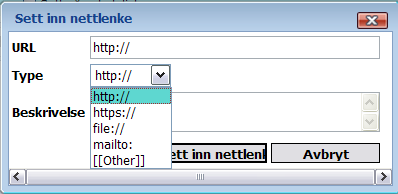 4 Lag lenker i lokal tekst Nettlenker Du kan lage lenker fra lokal tekst til nettsider (f.eks intranettet), til filer på kommunens server eller til e-postadresser.