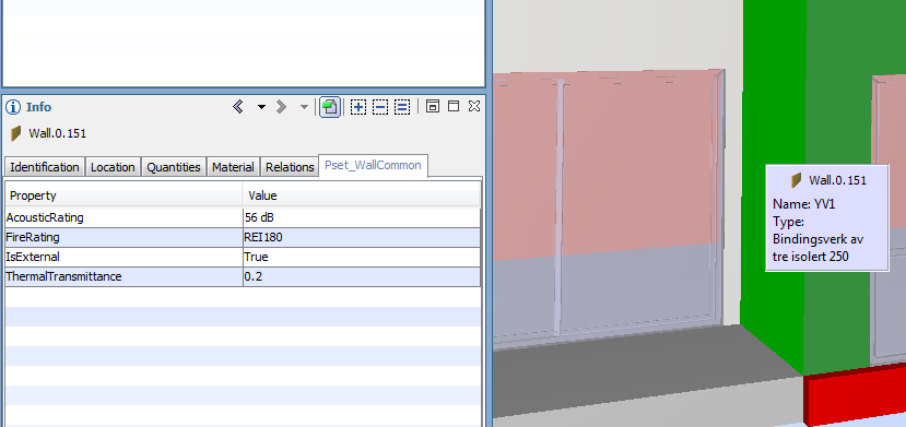 5. Resultater Figur 42 - Veggens egenskaper lagt inn i IFC property set i