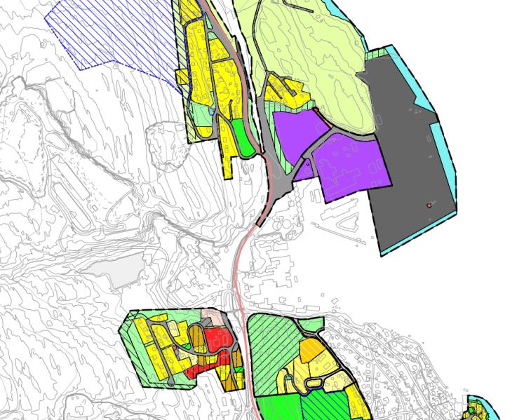 Kart under viser tilgrensende reguleringsplaner. Figur 4: Gjeldende reguleringsplaner i nærområdet.