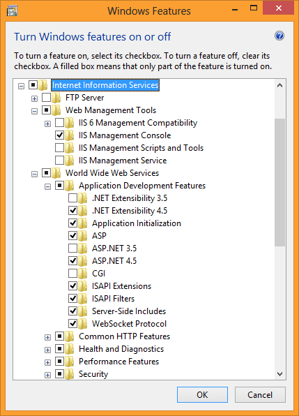 Installere IIS som Windows feature.