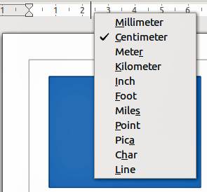 Statuslinja Figur 3: Einingar for linjalane Statuslinja er, som i alle andre komponentar av LibreOffice, plassert nedst på skjermen. Noen av områda er spesifikke for Draw.