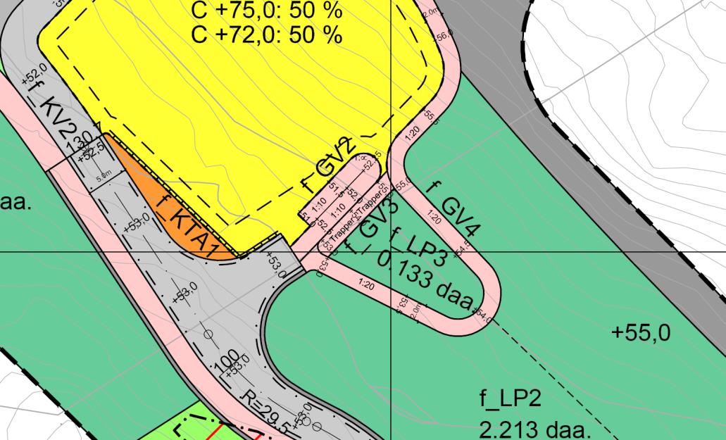 17 Utsnitt av gangveg som sikrar universell tilkomst til leikeplass 8.6 LEIK/UTEOPPHALDSAREAL Det er sett av tre areal for leik som til saman er 3476m².