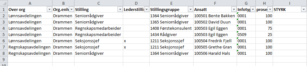 Systematisk kartlegging Kjør rapport YHR_STYRK for hele