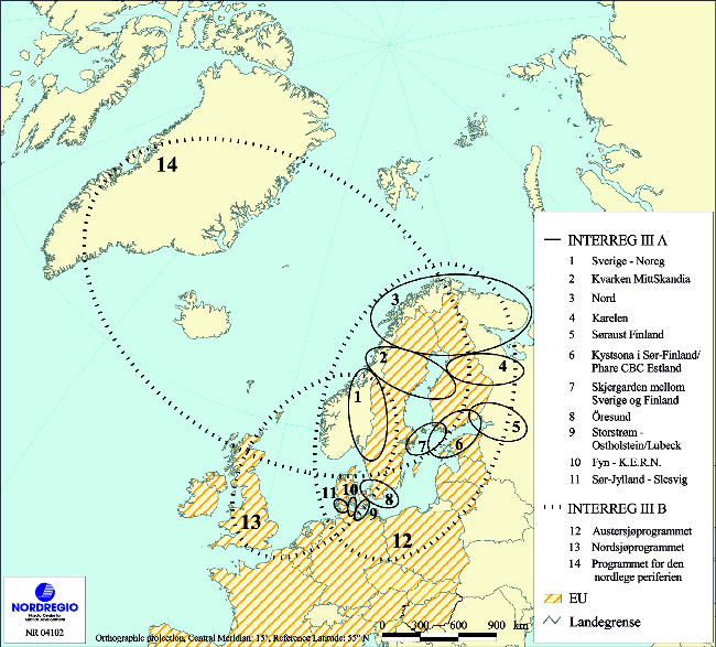 2004 2005 St.meld. nr. 25 111 Figur 6.1 Geografisk ramme for program som dei nordiske landa deltar i Kjelde: Nordregio på felles utfordringar mellom naboland og regionar.