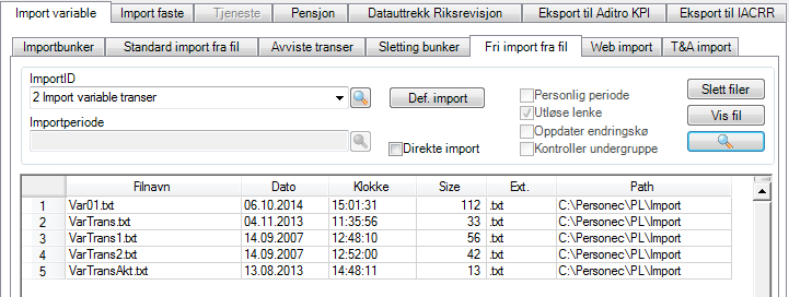 Tidreg Runit Import av verdier fra fil med fast lengde pr felt. I definisjonen angir du lengden på hvert felt i importen. Dvs at det ikke brukes skilletegn.