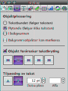 Du kan ikke bryte tekst rundt sidene av en tabell. Brytingsinspektørknappen Marker for å gjøre bakgrunnsobjekter redigerbare. Marker for å bryte tekst rundt objektet ved å bruke knappene under.