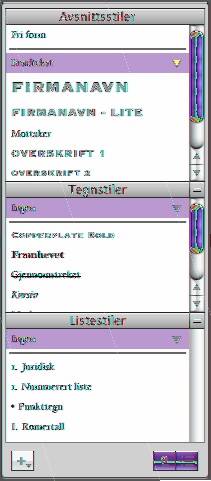 Stilerskuffen Når du oppretter et dokument, kan det hende at du vil bruke en bestemt tekststil for hver kapitteltittel, overskrift, punktliste og brødtekstavsnitt.