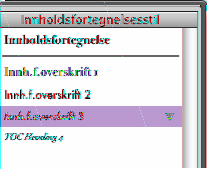 Endre stiler i en innholdsfortegnelse Du kan endre utseendet på tekst i innholdsfortegnelsen på samme måte som annen tekst i et tekstbehandlingsdokument.