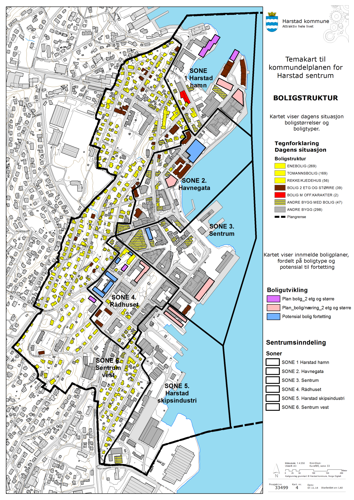 Sentrumsplan for Harstad. Planbeskrivelse 6.2.1 Dagens situasjon og boligfortettingspotensial Kart 3.