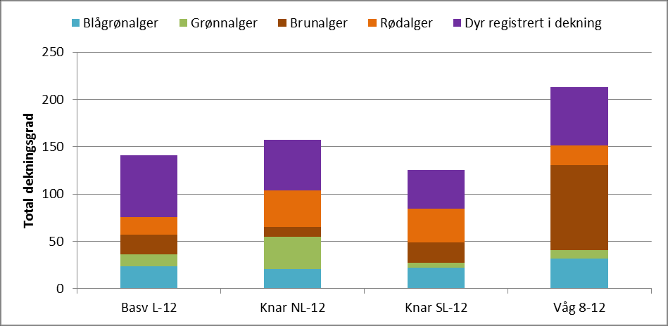 brunalger. På Knar NL ble det imidlertid i tillegg funnet god forekomst av havsalat (Ulva lactuca).