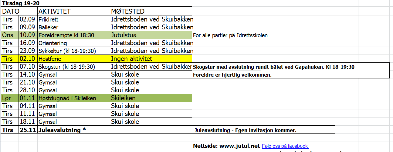 Aktivitetsplaner Ligger på www.jutul.