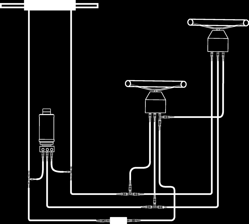 Layout for to ror uten servostyring Styrbord ledning Returledning Babord ledning Shadow Drive Pumpe Nedre ror Øvre ror Styresylinder Installeringshensyn En ubalansert sylinder trenger en ubalansert