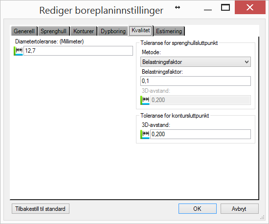 Kvalitet Kvalitetsinnstillingene kommer til uttrykk i rapportene som genereres i DPS900.