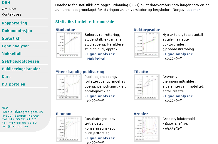 DEL 1 Datafangst, dokumentasjon og bakgrunn 1 Innledning Hva er DBH? Database for statistikk om høgre utdanning er et oppdrag NSD utfører på vegne av Kunnskapsdepartementet.