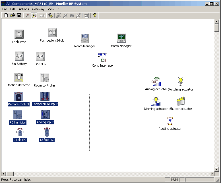 10 Moeller RF-System - Help Som normalt i Windows kan det nå velges flere komponenter, enten ved å trekke et utvalgsvindu rundt komponentene, CTRL+ venstreklikk på en deltager eller ved å trykke