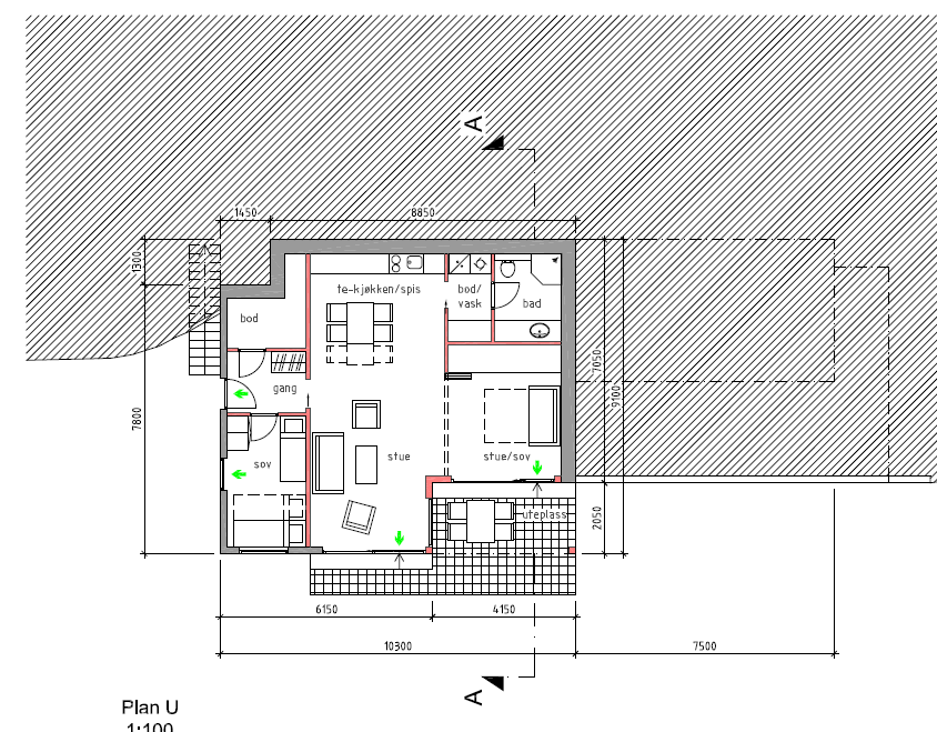 Det fremkommer av innsendt tegning at kjelleren innredes til beboelsesrom. Det er ingen innvendig trapp mellom etasjene. Arealet i kjeller fremstår på tegningen med alle hovedfunksjoner på et plan.