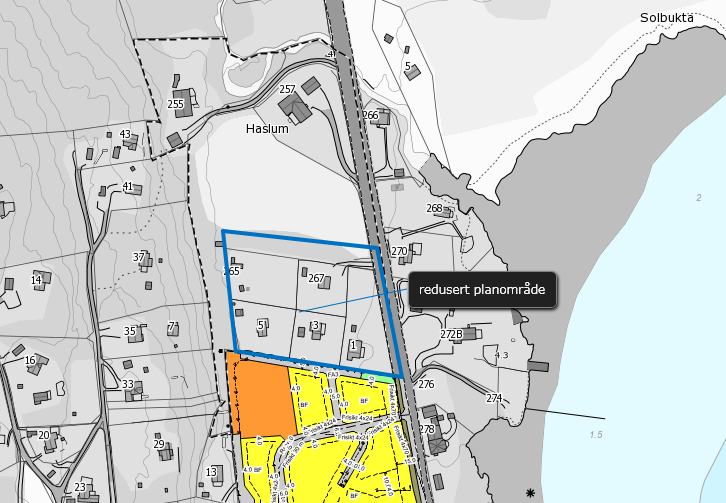 Redusering av planområdet: Frogn kommune ble i brev datert 22.12.2014 orientert om en redusering av planområdet, da en grunneier valgte å trekke seg fra planarbeidet.