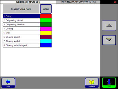 5. Bruk 5.1.9 Reagensgrupper I denne skjermen (fig. 51) finner du fargene som brukes for hver reagensgruppe i det grafiske programdisplayet.