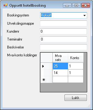 Synk med HotSoft Hvordan PCKasse virker med HotSoft Mva-konto Koblinger Fyll ut disse feltene med 25 1 og 14 1 2.2 Oppsett for Hotsoft HotSoft har en litt annen måte å sette opp instillingene sine på.