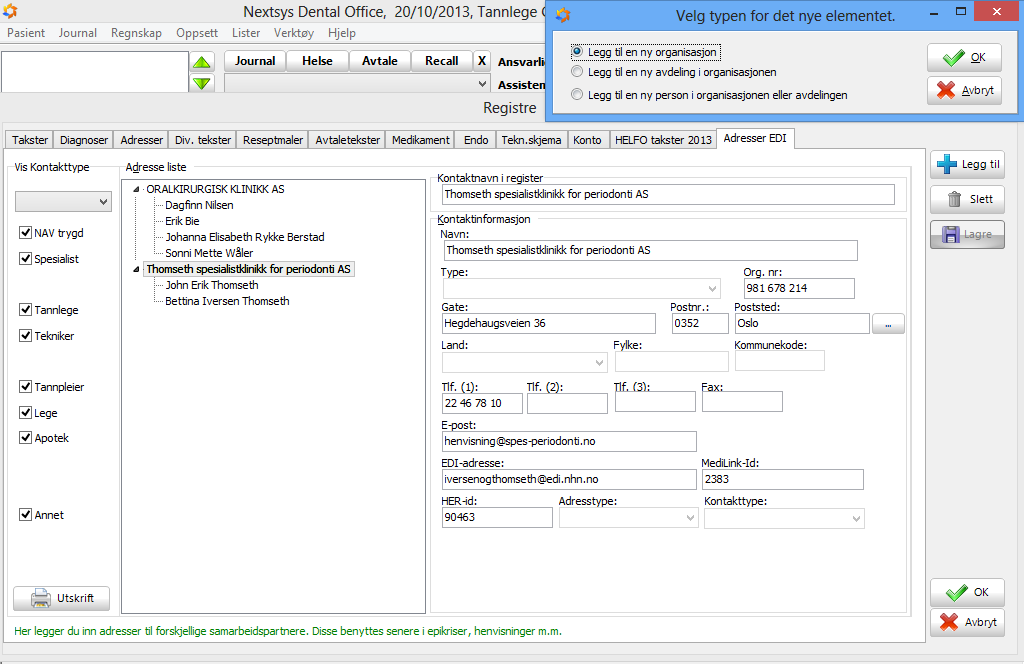 6. Adresseregister For å kommunisere elektronisk må man vite EDI adressen til mottaker. Den settes opp i EDI-adresse registeret, som man finner som siste side inne i Register-modulen i Nextsys.