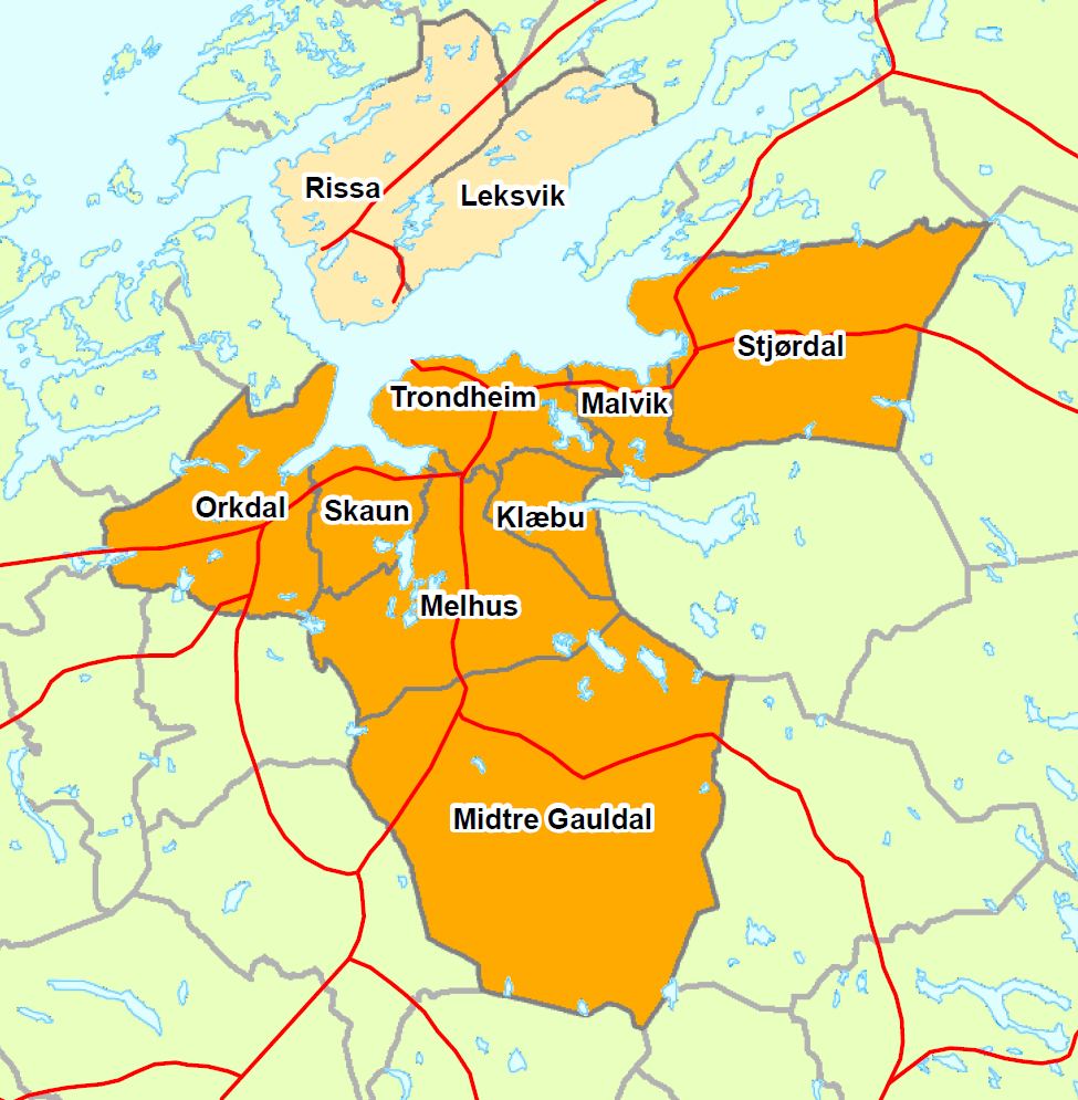 TRONDHEIMSREGIONEN IKAP-planområde med mørk farge KART FRA MELDING OM STRATEGISKE VALG