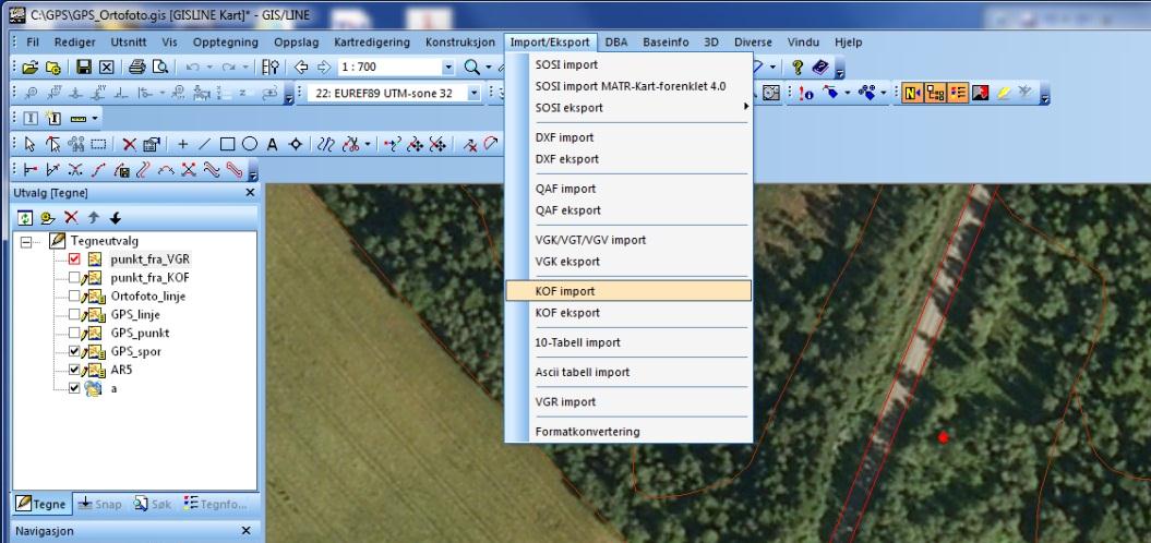 2.2.2 Fra GPS til PC Det er ikke mulig å snappe fra KOF- eller VGR-fil.