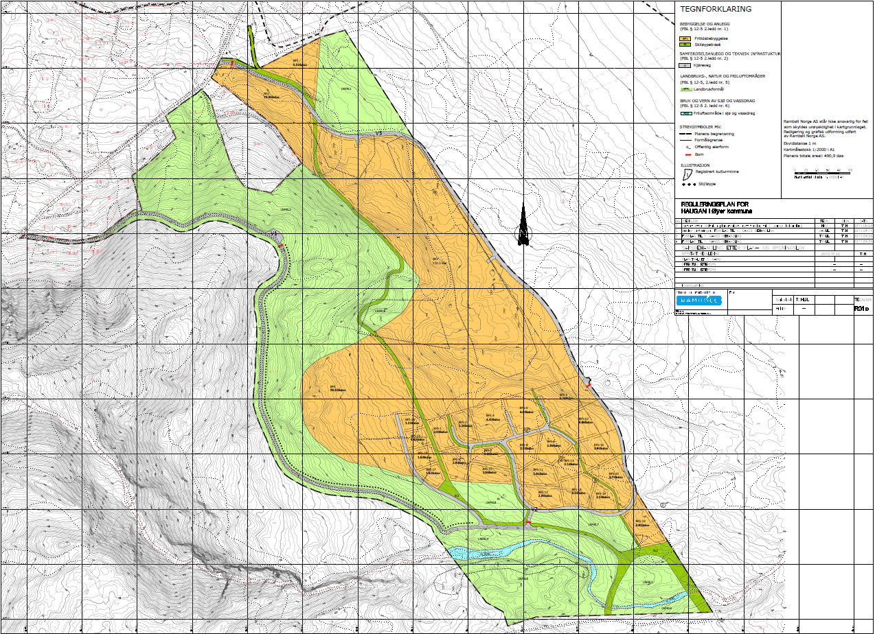 Reguleringsplan Haugan ROS-analyse side 6 Reguleringsplanen. Fritidsbebyggelse med oransje farge.