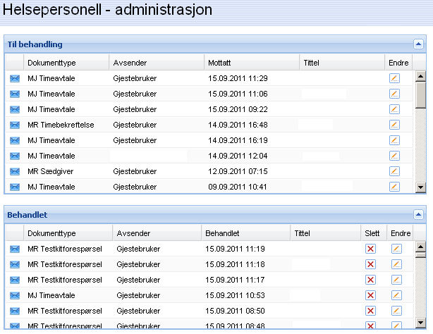 Helsepersonellsiden Innlogging med brukernavn og passord Et vindu med alle nye og gamle skjemaer Mulighet for å flytte et