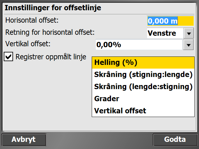 Når man har godtatt første punkt og valg Nei for å vise attributtene hver gang, kan man fortsette å måle punkter i linja til man kommer til enden.