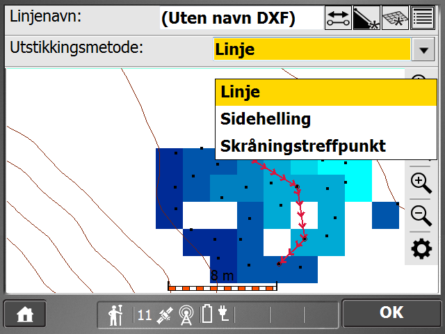 Linja som er generert vil vises og flere valg er