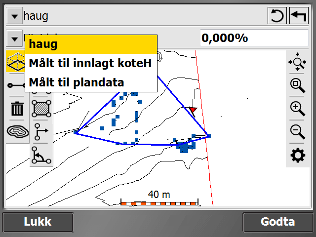 1. Opprett linje for volumbegrensing 2. Klikk i kartet for å lage linja 3. Angre siste punkt om det er feil 4.