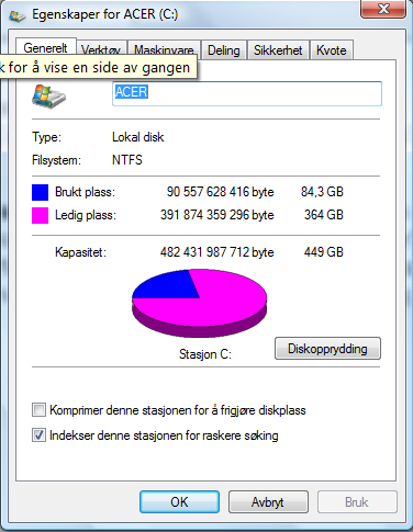 Dere skal inspisere diskene. Velg My Computer, høyre-klikk på datamaskinens harddisk og velg properties. 8.Hvor stor er den? Hvor mye er i bruk? Hvor mye er ledig?