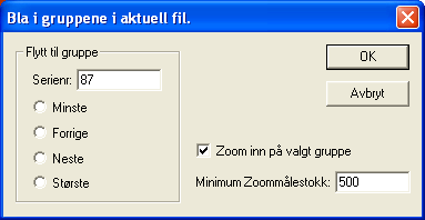 For å finne ut nøyaktig hvor gap-feilene er gå til menyen Vis - Gruppe I feltet for serienr skriv inn gruppenr som er nevnt i SOSI-kontroll feilen. F.