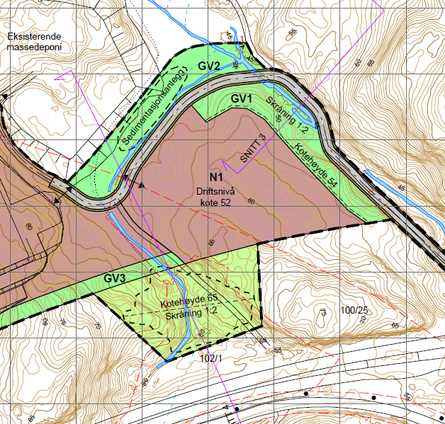 Ortofoto over planområdet med reg.plan for Studedalen massedeponi og nye E 18. Planens innhold Planforslaget legger til rette for steinbrudd med varighet på mellom 50 60 år avhengig av uttaksvolum.