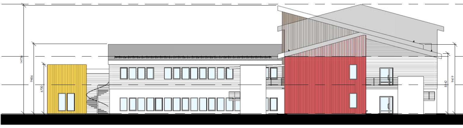 Støyvurdering Furulund- Brevikåsen 17 4.3 Påbygg 3. etasje Påbygg for en ev. 3. etasje er vist i figur 4-7. Grått omriss markerer påbygget. Før ev. påbygg planlegges 3.