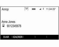 Anroperens navn eller nummer vises i en melding. For å besvare et anrop velges SVAR i meldingen. Avvise en telefonsamtale For å avvise et anrop velges IGNORER i meldingen.