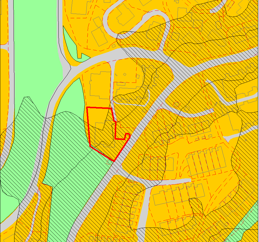 Bergen kommune. Byutvikling, klima og miljø Saksnr. 201519391/3 Figur 03: KPA 2010-2021. Rød strek viser omsøkte tomt. 2.2.2 Plan under arbeid Det er startet opp arbeider med rulleringen av arealdelen av KPA 2010.