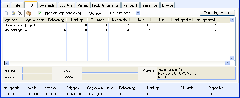 PRODUKTREGISTERET Rabatt på kombinasjonen produkt og kontaktkategori (dette fanekortet). Rabatt på kombinasjonen kundekategori og produktgruppe (settes i Rabattregisteret).