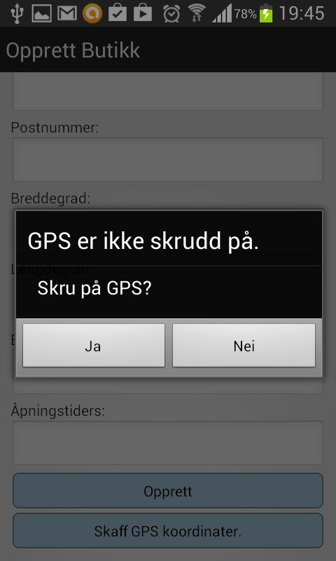 KART Velger man «Kart» i menyen sjekker enheten om GPS er skrudd på.