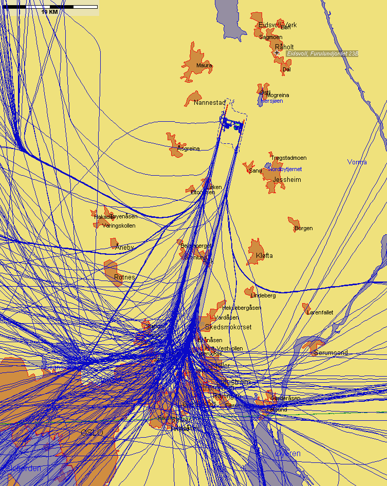 9.3.1 Landinger Landinger fra sør med jetfly, eksempeldag med nordlig trafikkretning hele dagen Figur 2. Torsdag 6.